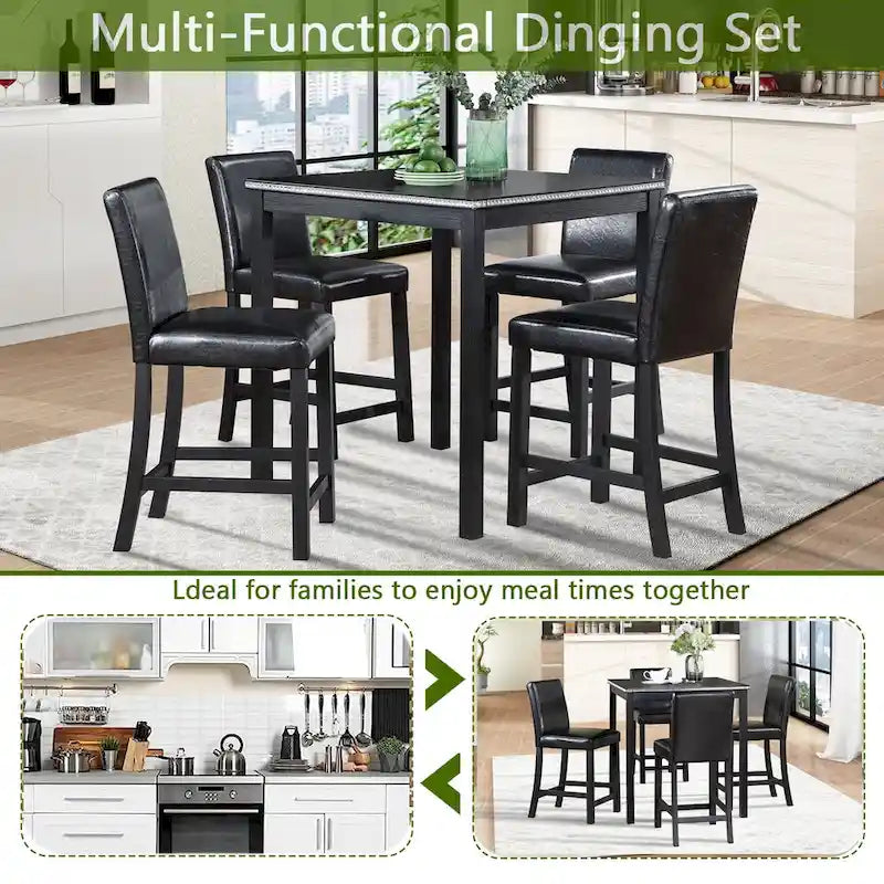 Ensemble de salle à manger moderne 5 pièces avec table carrée haute et 4 chaises rembourrées