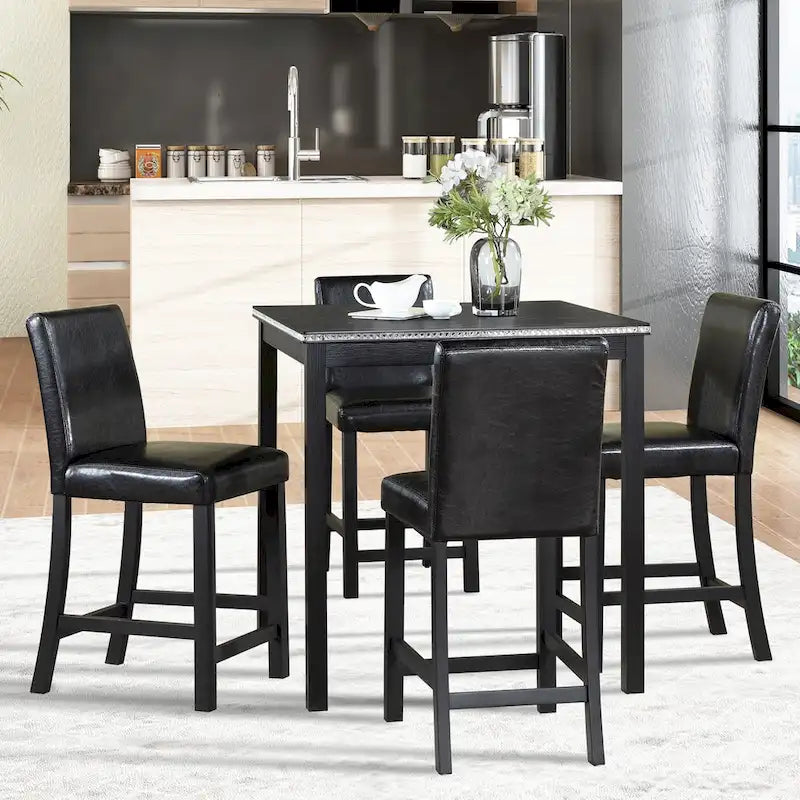 Ensemble de salle à manger moderne 5 pièces avec table carrée haute et 4 chaises rembourrées
