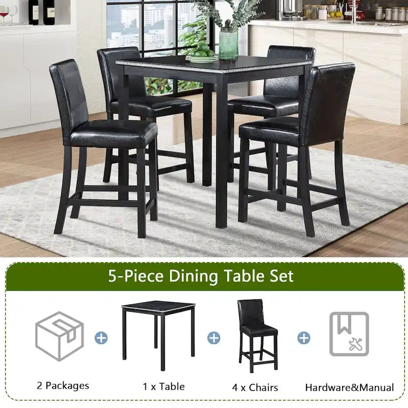 Ensemble de salle à manger moderne 5 pièces avec table carrée haute et 4 chaises rembourrées