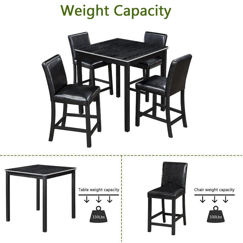Ensemble de salle à manger moderne 5 pièces avec table carrée haute et 4 chaises rembourrées