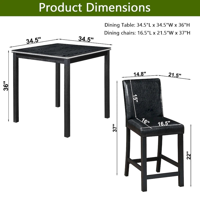 Ensemble de salle à manger moderne 5 pièces avec table carrée haute et 4 chaises rembourrées