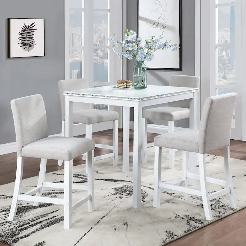 Ensemble de salle à manger moderne 5 pièces avec table carrée haute et 4 chaises rembourrées