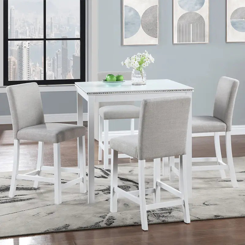 Ensemble de salle à manger moderne 5 pièces avec table carrée haute et 4 chaises rembourrées