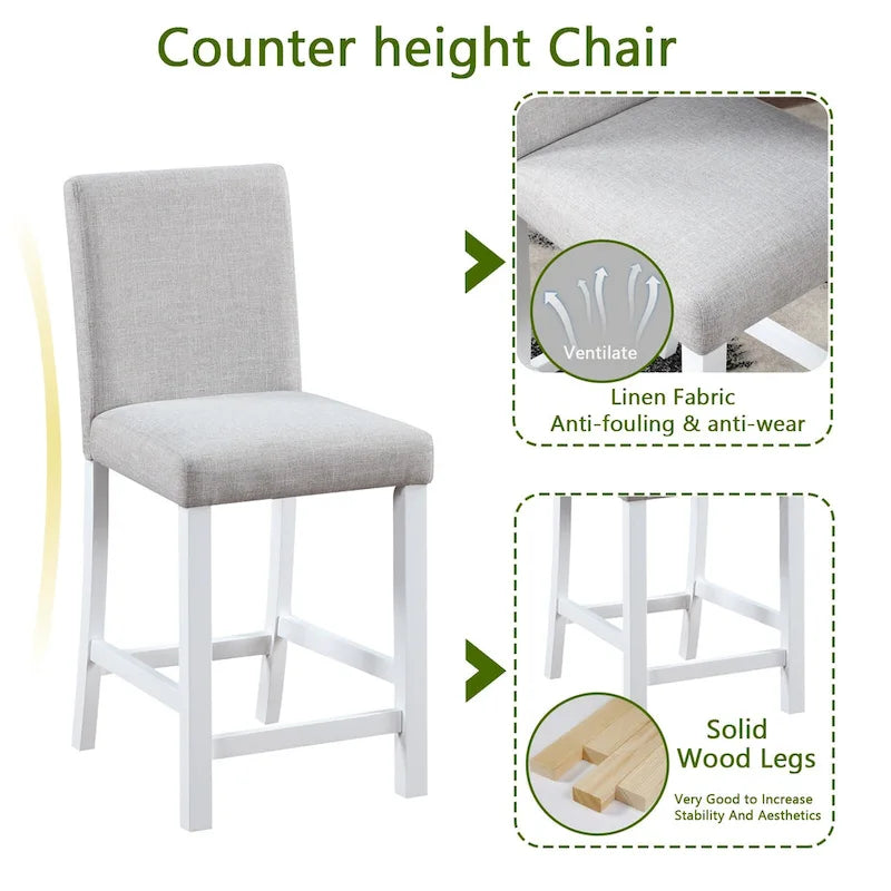 Ensemble de salle à manger moderne 5 pièces avec table carrée haute et 4 chaises rembourrées