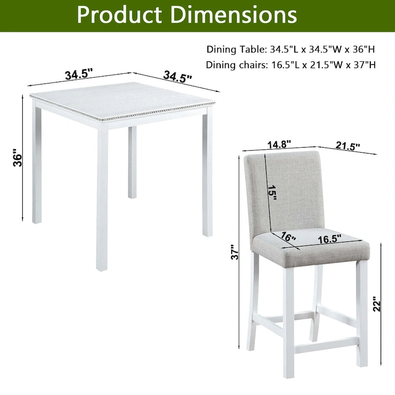 Ensemble de salle à manger moderne 5 pièces avec table carrée haute et 4 chaises rembourrées