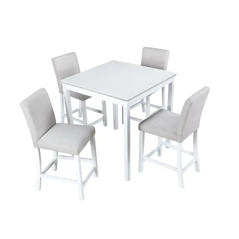 Ensemble de salle à manger moderne 5 pièces avec table carrée haute et 4 chaises rembourrées