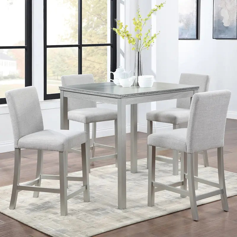 Ensemble de salle à manger moderne 5 pièces avec table carrée haute et 4 chaises rembourrées