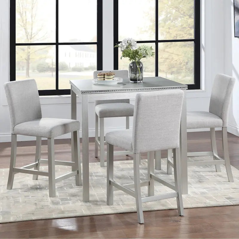 Ensemble de salle à manger moderne 5 pièces avec table carrée haute et 4 chaises rembourrées