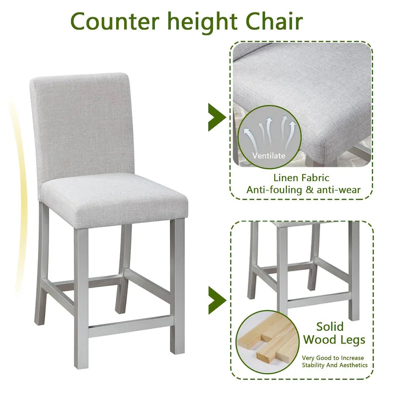 Ensemble de salle à manger moderne 5 pièces avec table carrée haute et 4 chaises rembourrées