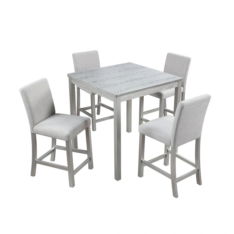 Ensemble de salle à manger moderne 5 pièces avec table carrée haute et 4 chaises rembourrées