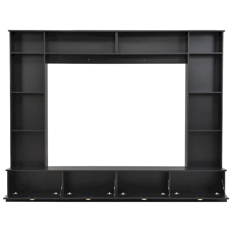 Meuble mural noir 104,2 cm avec étagères et placards pour téléviseurs jusqu'à 78 pouces.
