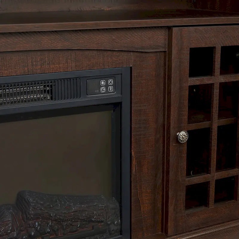 Meuble TV cheminée Espresso 58 avec rangements ouverts et fermés pour téléviseurs jusqu'à 65 pouces