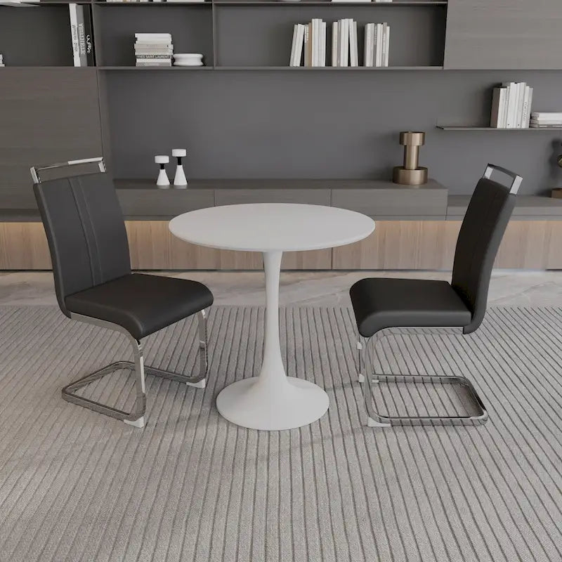 Ensemble de salle à manger moderne 3 pièces avec table ronde et 2 chaises tubulaires hautes en forme de C