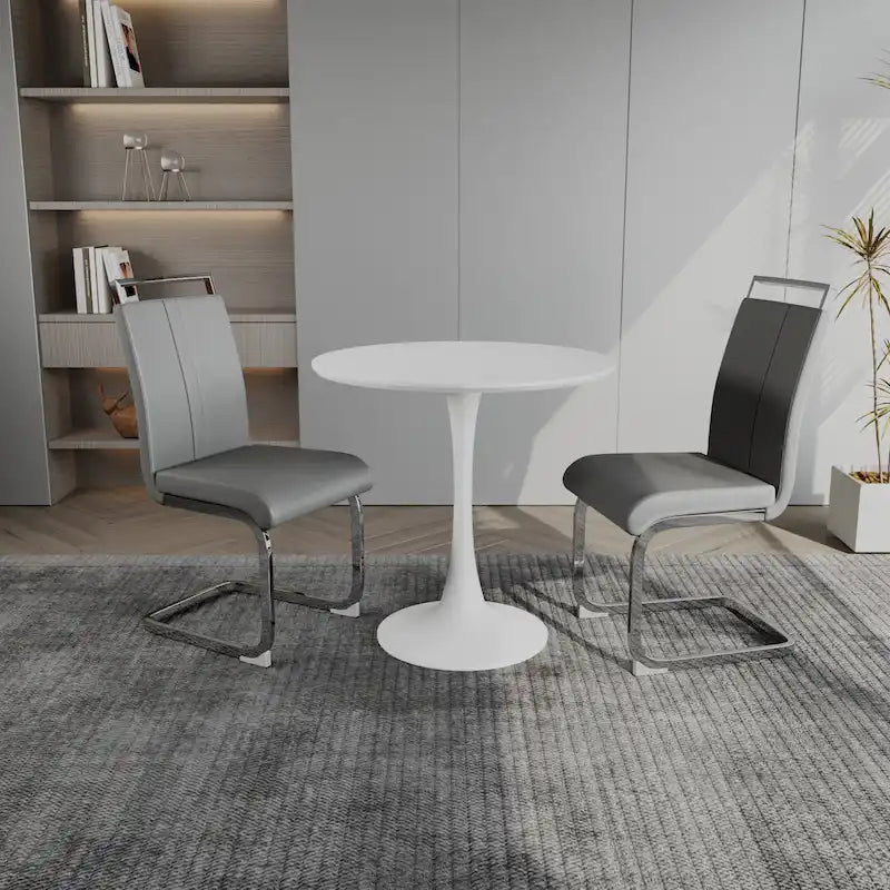 Ensemble de salle à manger moderne 3 pièces avec table ronde et 2 chaises tubulaires hautes en forme de C