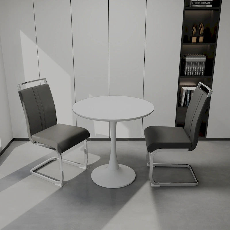 Ensemble de salle à manger moderne 3 pièces avec table ronde et 2 chaises tubulaires hautes en forme de C