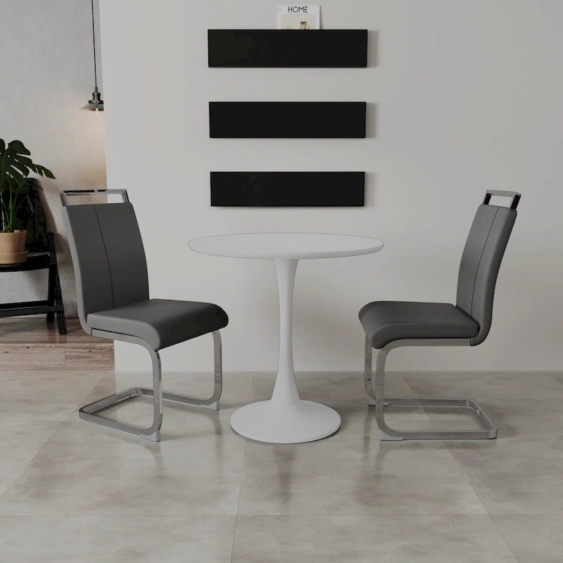 Ensemble de salle à manger moderne 3 pièces avec table ronde et 2 chaises tubulaires hautes en forme de C