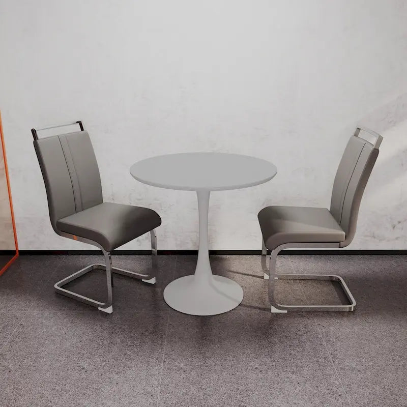 Ensemble de salle à manger moderne 3 pièces avec table ronde et 2 chaises tubulaires hautes en forme de C