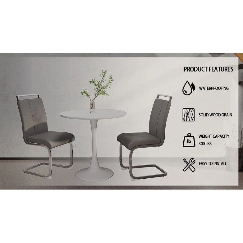Ensemble de salle à manger moderne 3 pièces avec table ronde et 2 chaises tubulaires hautes en forme de C