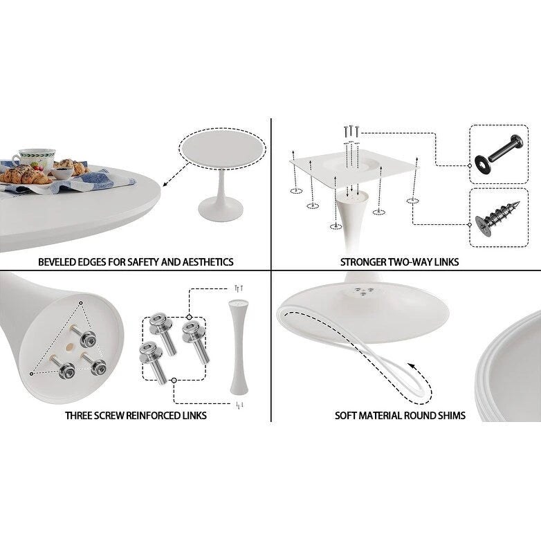 Ensemble de salle à manger moderne 3 pièces avec table ronde et 2 chaises tubulaires hautes en forme de C