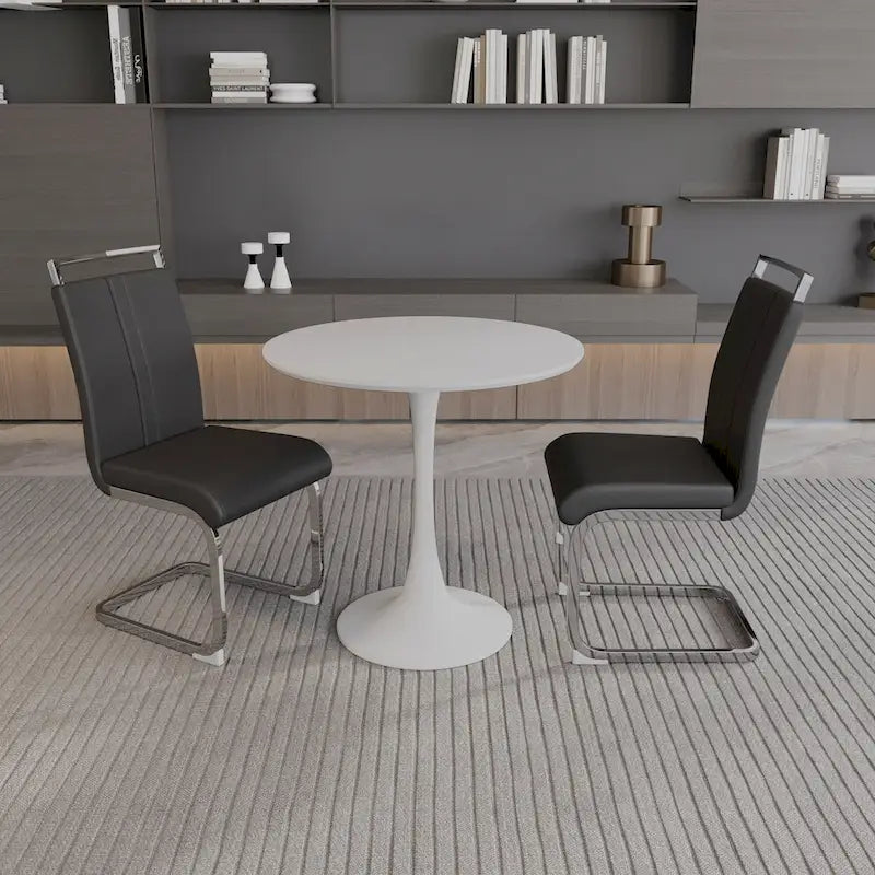 Ensemble de salle à manger moderne 3 pièces avec table ronde et 2 chaises tubulaires hautes en forme de C