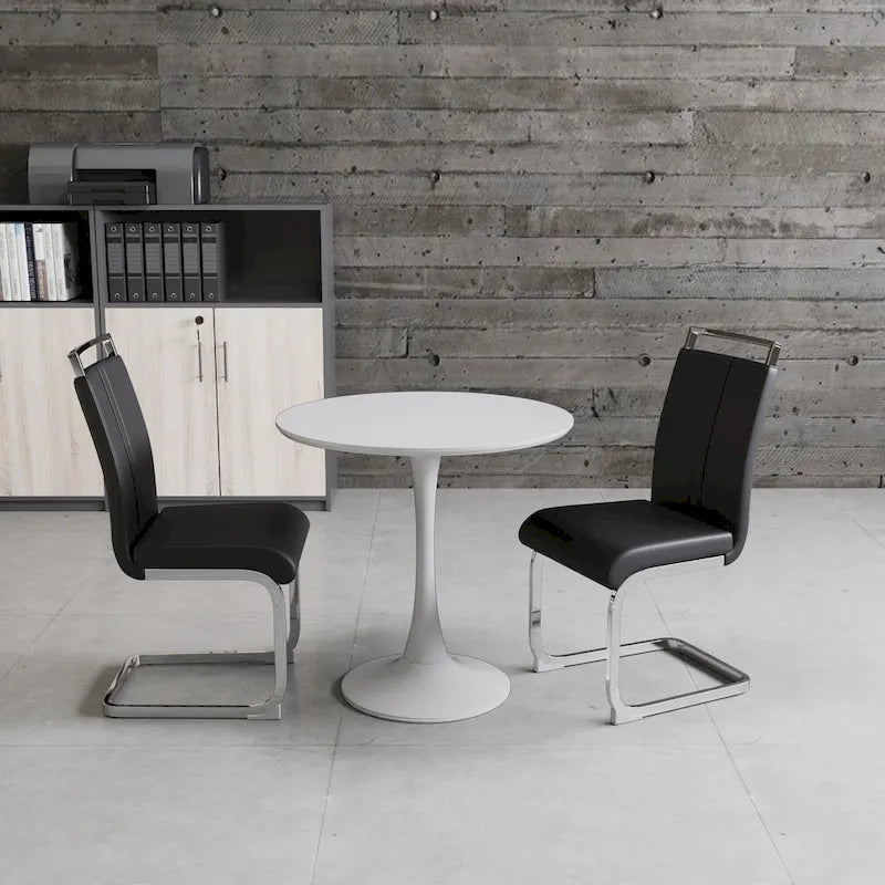 Ensemble de salle à manger moderne 3 pièces avec table ronde et 2 chaises tubulaires hautes en forme de C