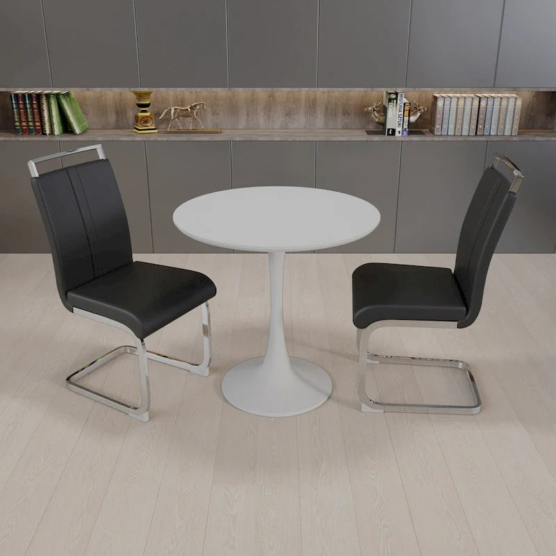 Ensemble de salle à manger moderne 3 pièces avec table ronde et 2 chaises tubulaires hautes en forme de C