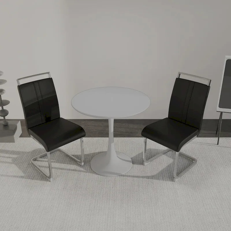 Ensemble de salle à manger moderne 3 pièces avec table ronde et 2 chaises tubulaires hautes en forme de C
