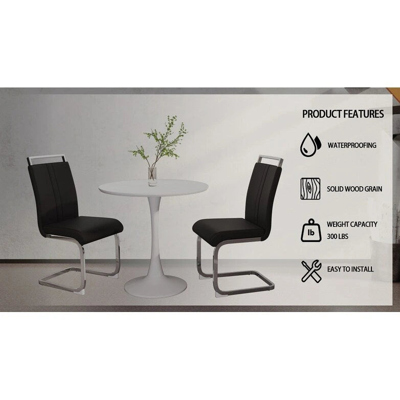 Ensemble de salle à manger moderne 3 pièces avec table ronde et 2 chaises tubulaires hautes en forme de C