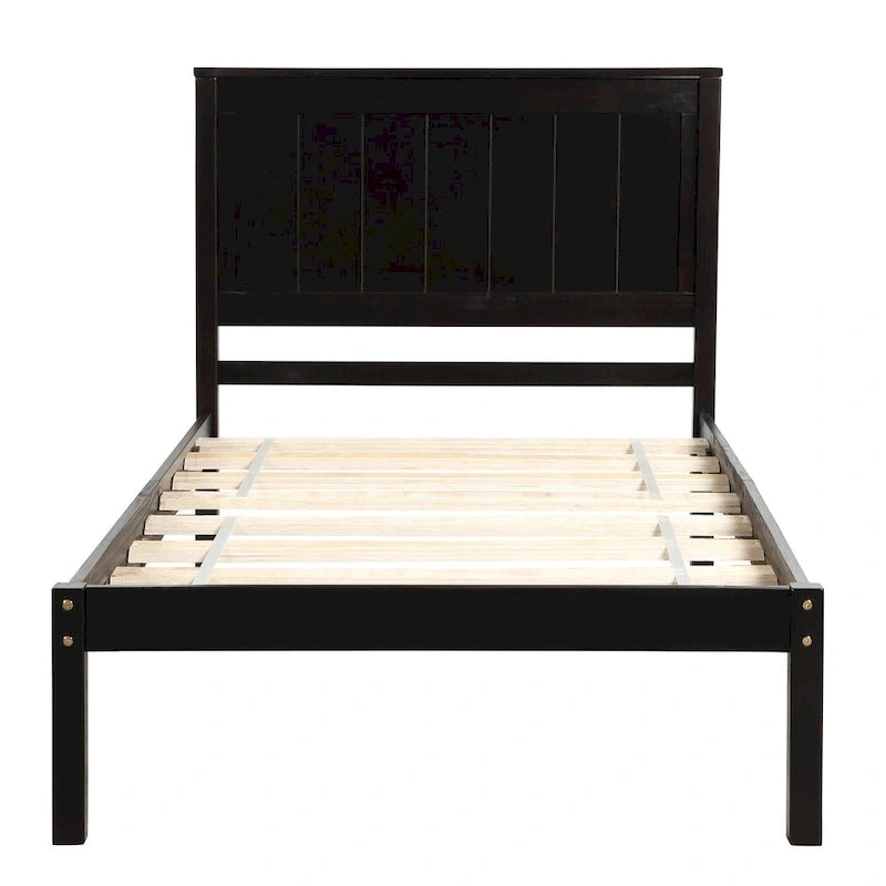 Cadre de lit plateforme double en pin noir avec tête de lit et rangement - Sommier non requis