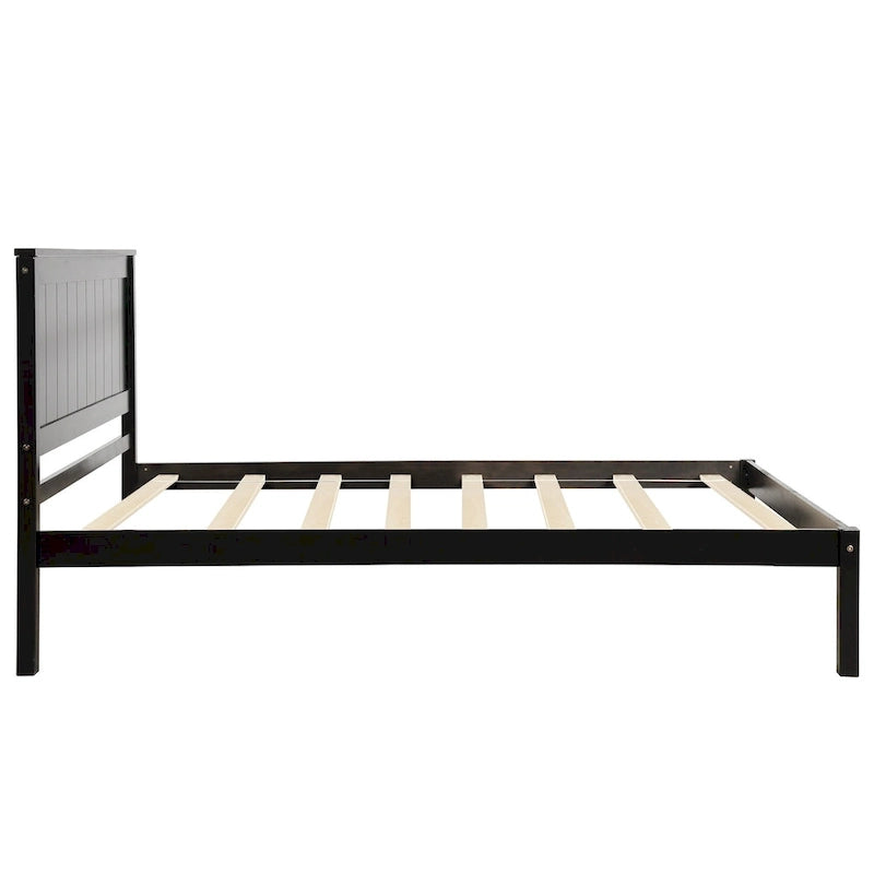 Cadre de lit plateforme double en pin noir avec tête de lit et rangement - Sommier non requis