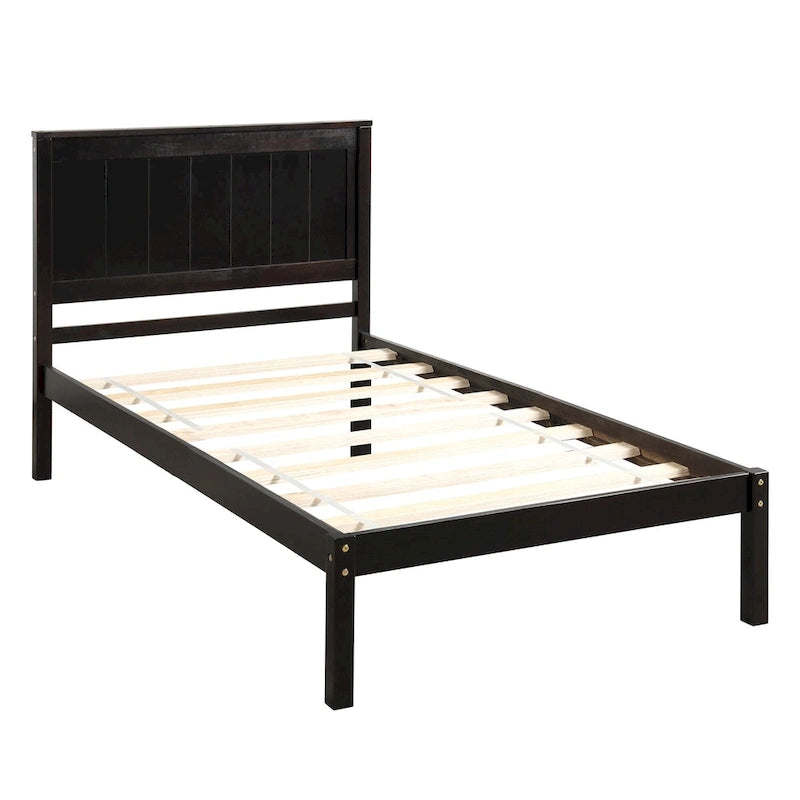 Cadre de lit plateforme double en pin noir avec tête de lit et rangement - Sommier non requis
