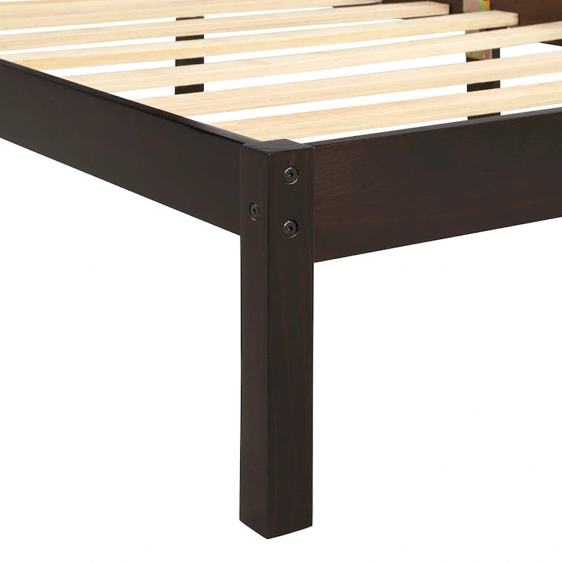 Cadre de lit plateforme double en pin noir avec tête de lit et rangement - Sommier non requis