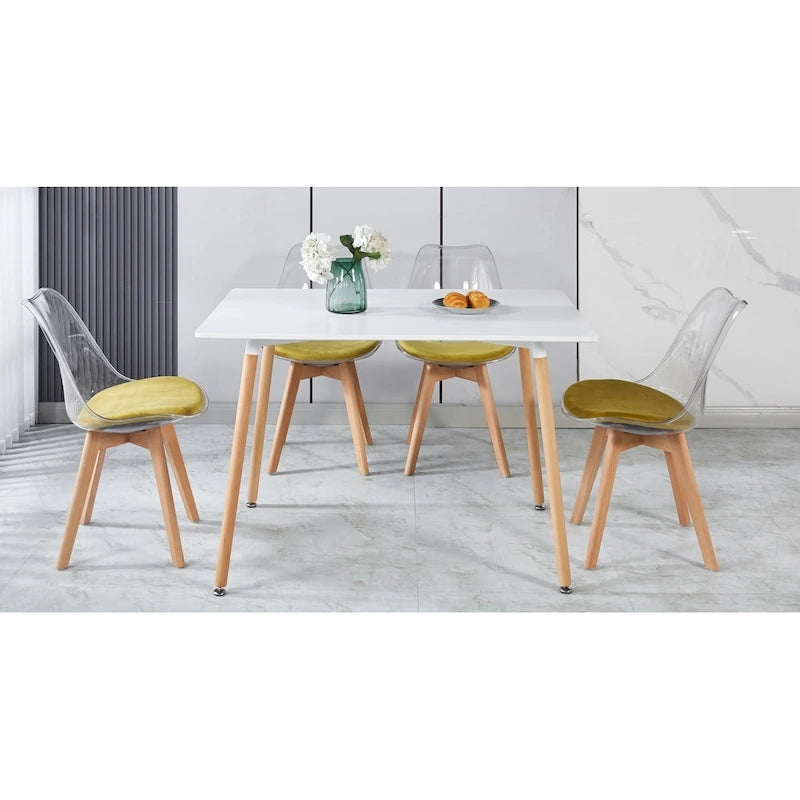 Ensemble de salle à manger moderne 5 pièces avec table rectangulaire et 4 chaises transparentes