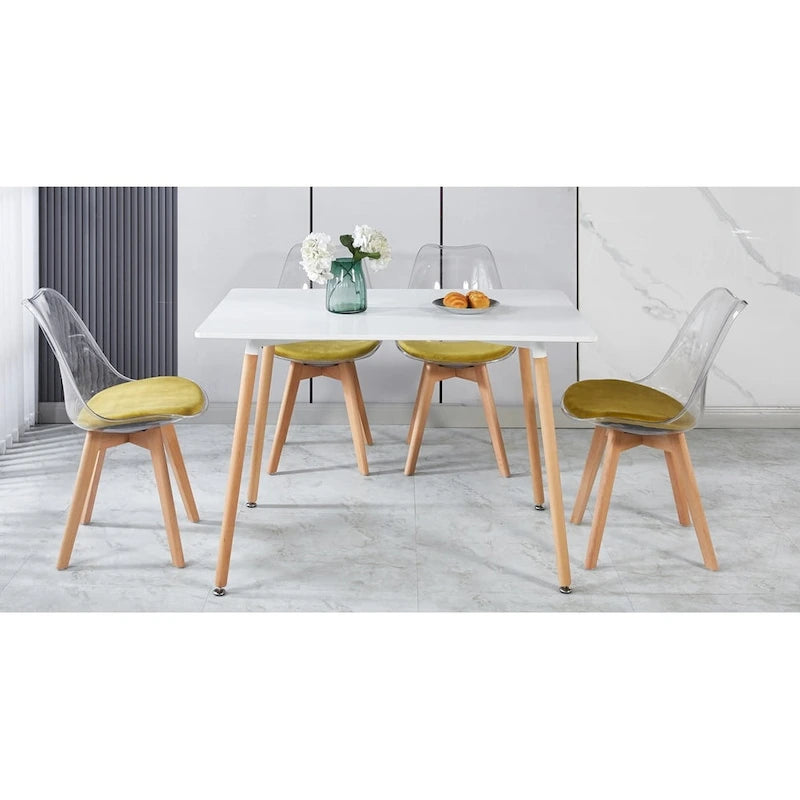 Modern 5-Piece Dining Set with Rectangular Table & 4 Transparent Chairs