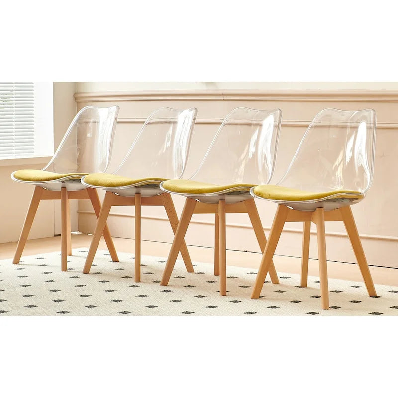 Ensemble de salle à manger moderne 5 pièces avec table rectangulaire et 4 chaises transparentes