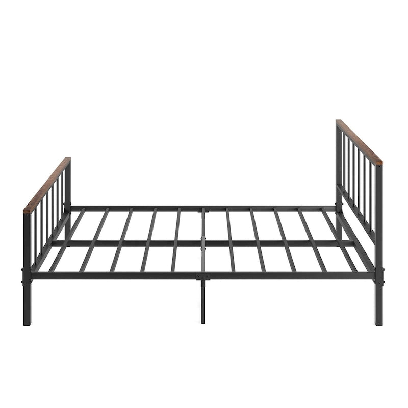 Cadre de lit plateforme Queen en métal noir avec tête et pied de lit - Sommier non requis, capacité de charge de 300 kg
