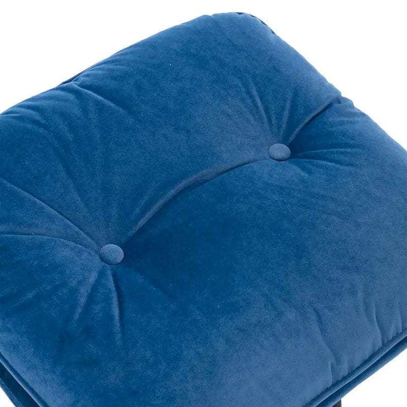 Fauteuil pivotant bleu moderne 31,73, capitonné, à boutons, avec repose-pieds et pieds en métal noir