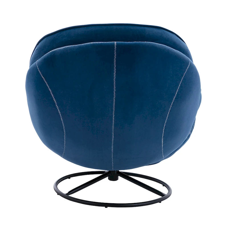 Fauteuil pivotant bleu moderne 31,73, capitonné, à boutons, avec repose-pieds et pieds en métal noir