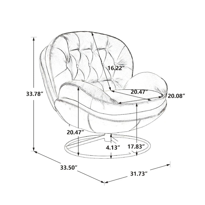 Fauteuil pivotant bleu moderne 31,73, capitonné, à boutons, avec repose-pieds et pieds en métal noir