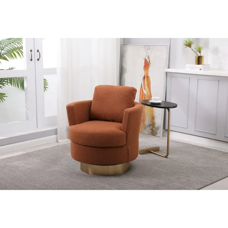 Fauteuil pivotant moderne marron de 75 cm avec piètement en acier inoxydable doré