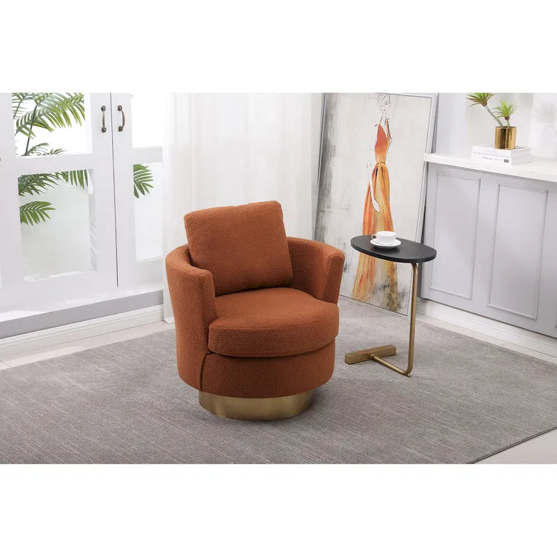 Fauteuil pivotant moderne marron de 75 cm avec piètement en acier inoxydable doré