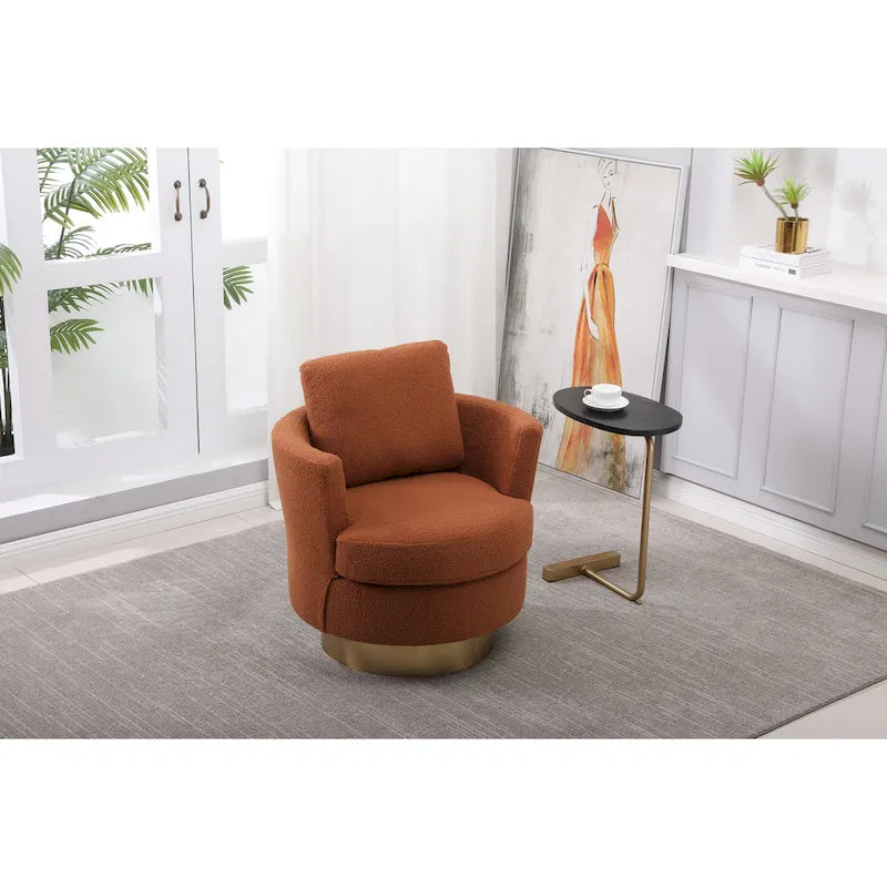 Fauteuil pivotant moderne marron de 75 cm avec piètement en acier inoxydable doré