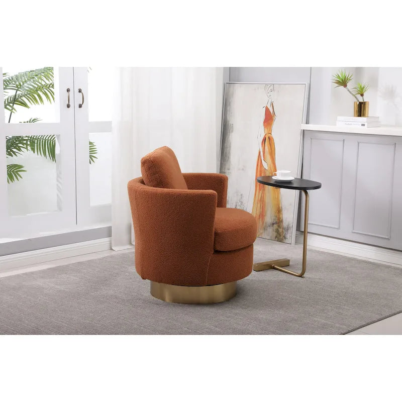 Fauteuil pivotant moderne marron de 75 cm avec piètement en acier inoxydable doré