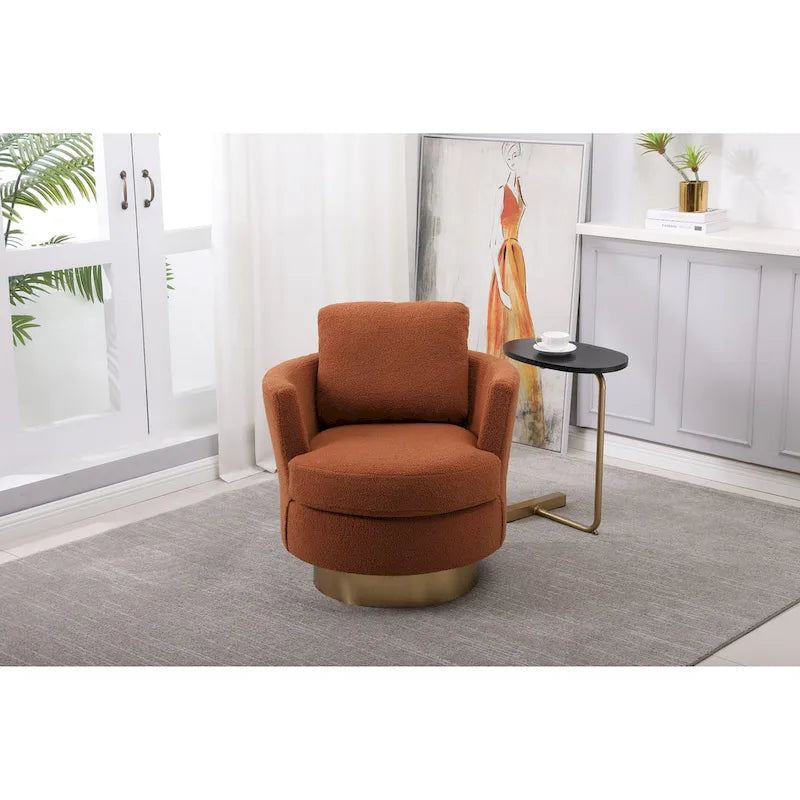 Fauteuil pivotant moderne marron de 75 cm avec piètement en acier inoxydable doré
