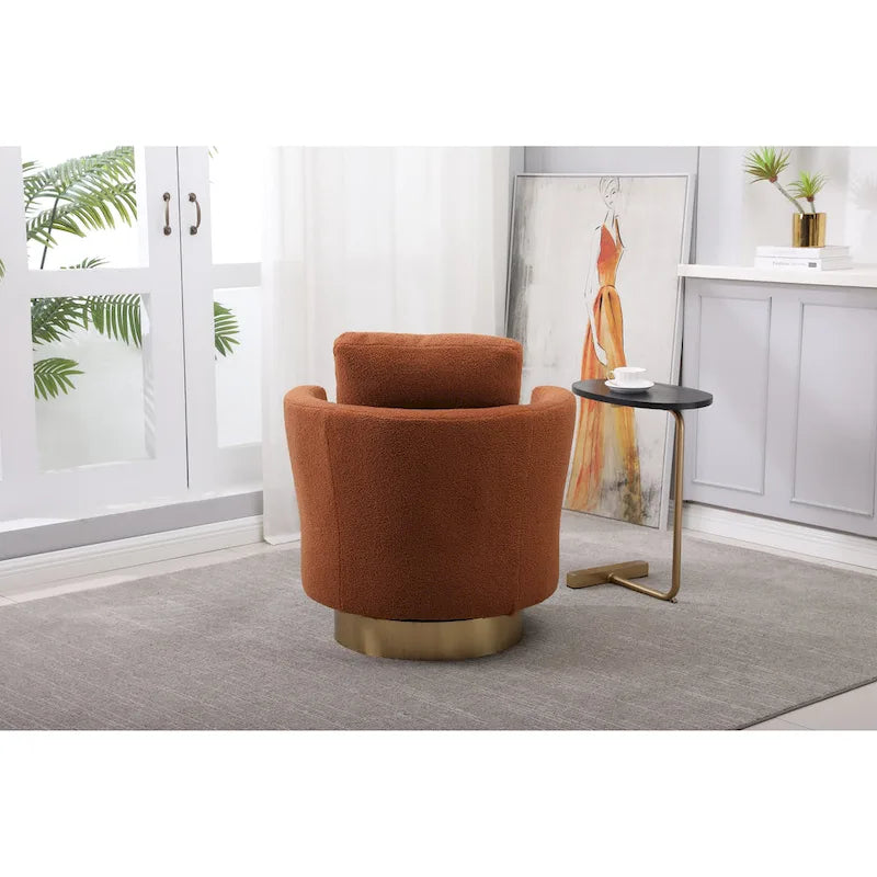 Fauteuil pivotant moderne marron de 75 cm avec piètement en acier inoxydable doré