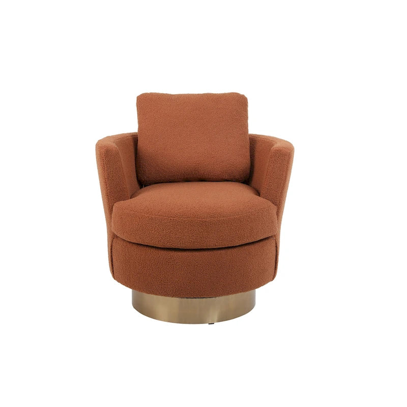 Fauteuil pivotant moderne marron de 75 cm avec piètement en acier inoxydable doré