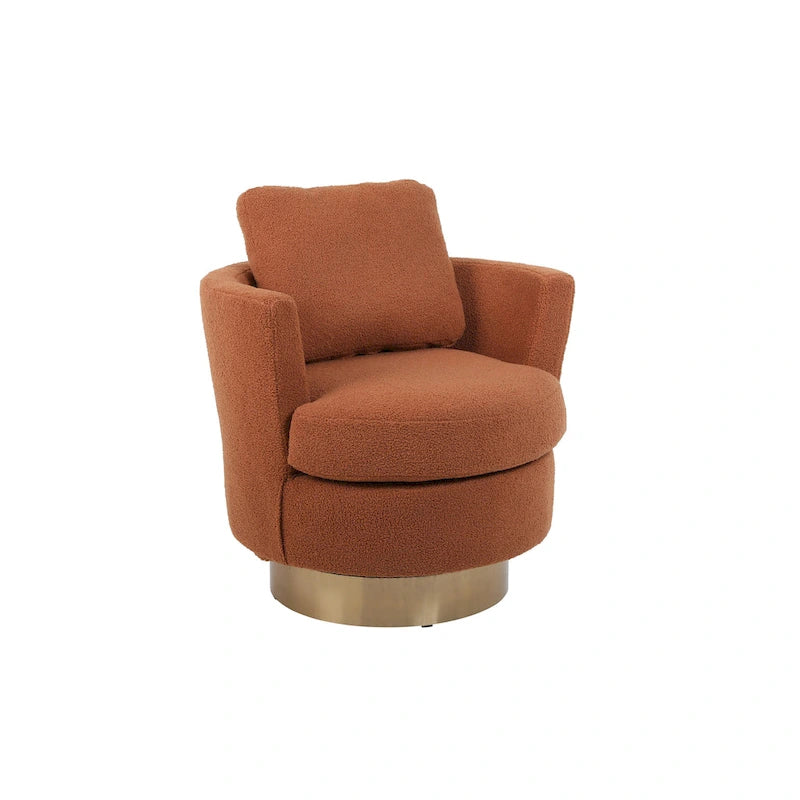 Fauteuil pivotant moderne marron de 75 cm avec piètement en acier inoxydable doré