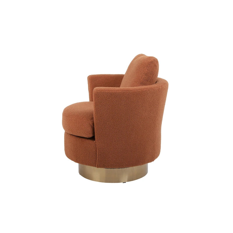 Fauteuil pivotant moderne marron de 75 cm avec piètement en acier inoxydable doré