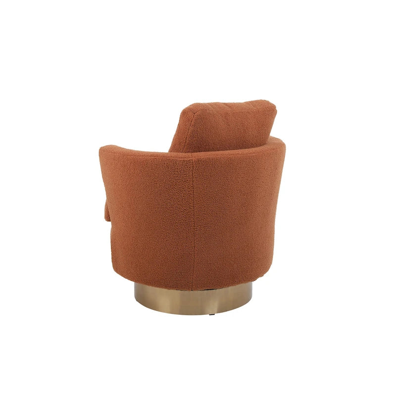 Fauteuil pivotant moderne marron de 75 cm avec piètement en acier inoxydable doré