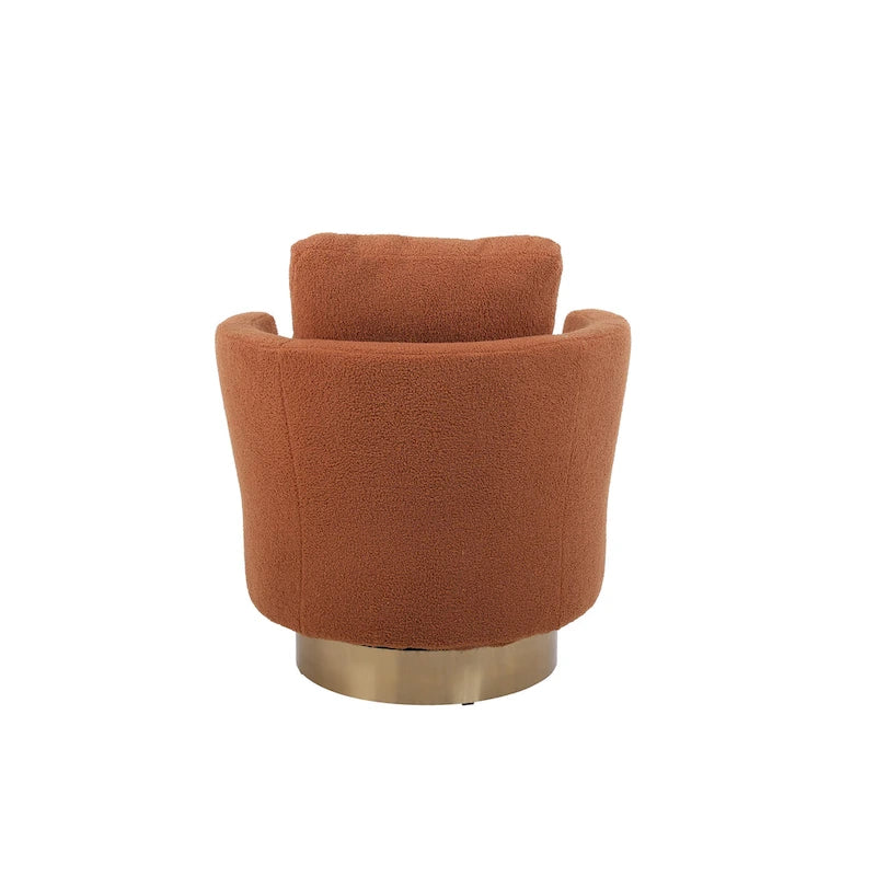 Fauteuil pivotant moderne marron de 75 cm avec piètement en acier inoxydable doré